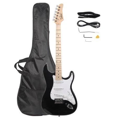 Black and White Maple Fingerboard Electric Guitar with Case and Accessories Pack R62979