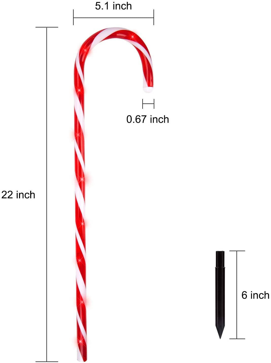 Set of 10 Outdoor Candy Cane Pathway Lights F44855