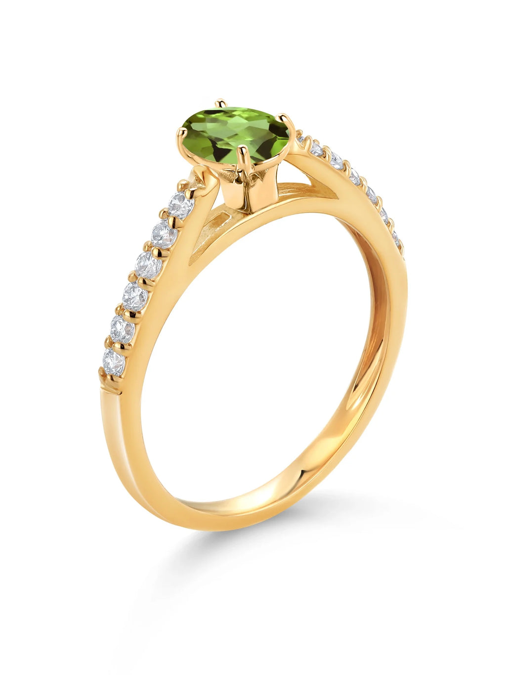 10K Yellow Gold Green Peridot and White Lab Grown Diamond Engagement Ring B127888