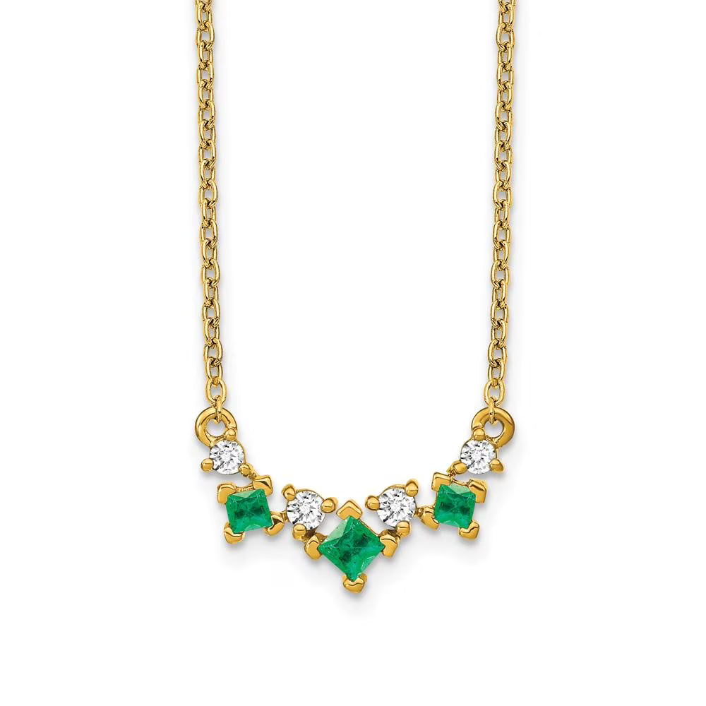 14K Yellow Gold Emerald and Real Diamond 18 inch Necklace V3441