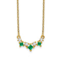14K Yellow Gold Emerald and Real Diamond 18 inch Necklace V3441