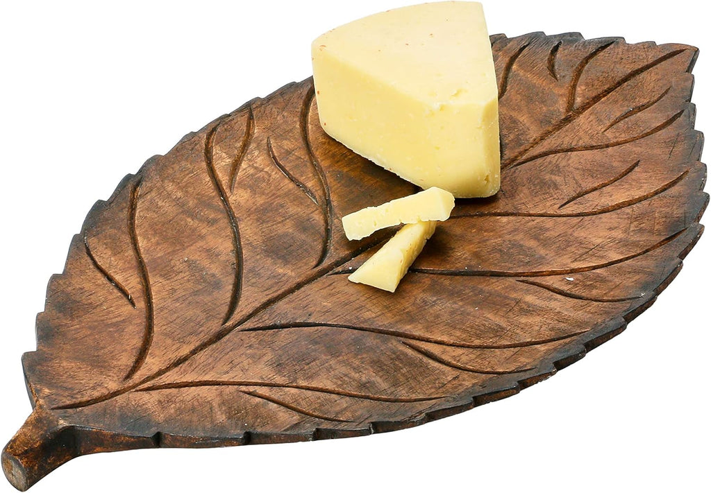 Hand-Carved Mango Wood Leaf Tray, Brown Pack of 2 F754860