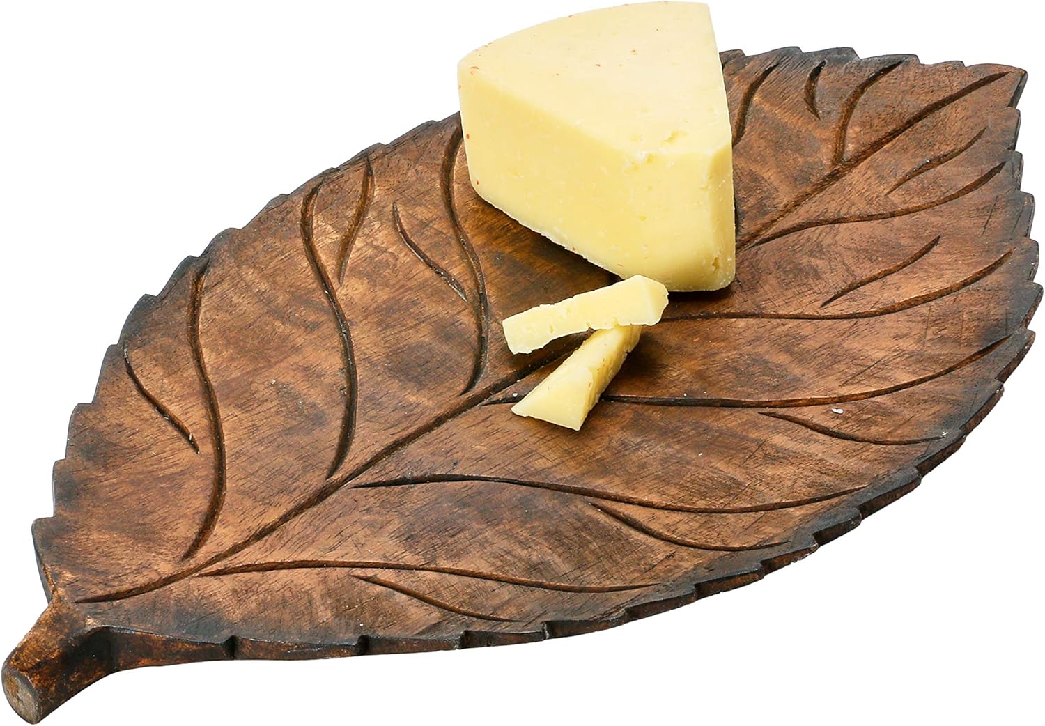 Hand-Carved Mango Wood Leaf Tray, Brown Pack of 2 F754860