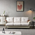 Beige Linen Fabric Faux Leather Sofa with Wood Leg G410569