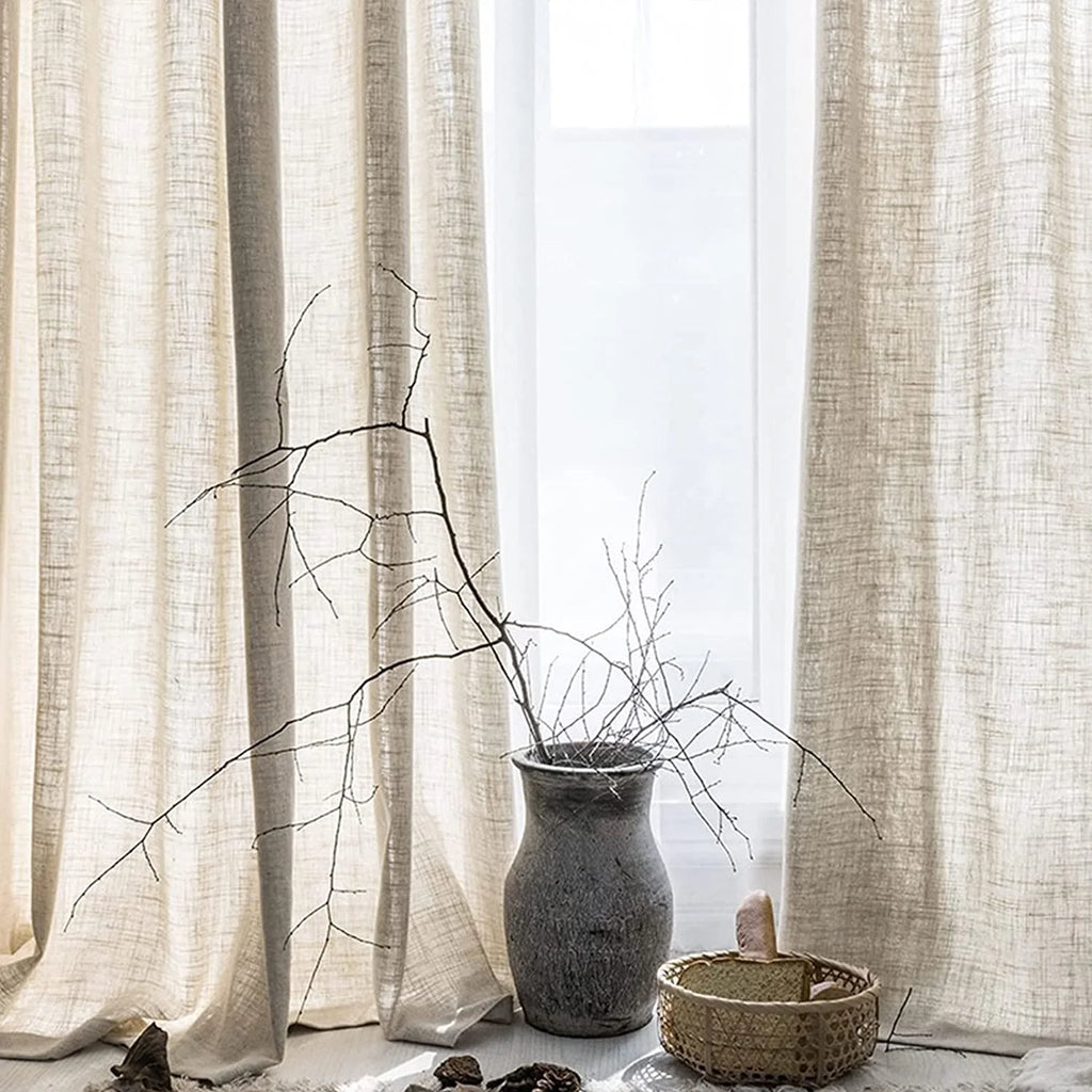 Beige Semi Sheer Linen Curtains 2 Panels 40''x84'' S5219