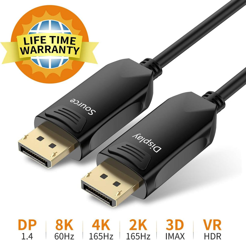 DP Fiber Cable 33ft, Displayport Fiber Optic Cable 8K@60Hz 4K@165Hz 2K@144Hz DP1.4, Slim and Flexible, Gold Plated Connector A596657