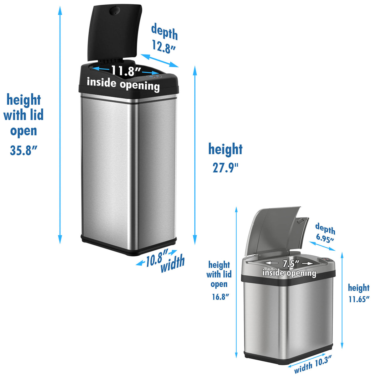 13 Gallon and 2.5 Gallon Stainless Steel Sensor Trash Cans Set of 2 E678721