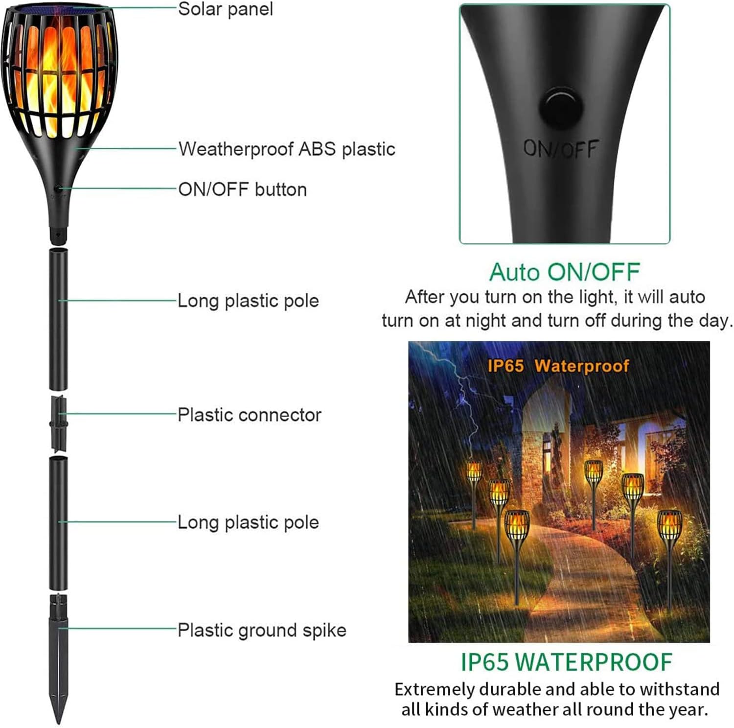 43 Flickering Flames Solar Torch Light, 4 Pack G9901