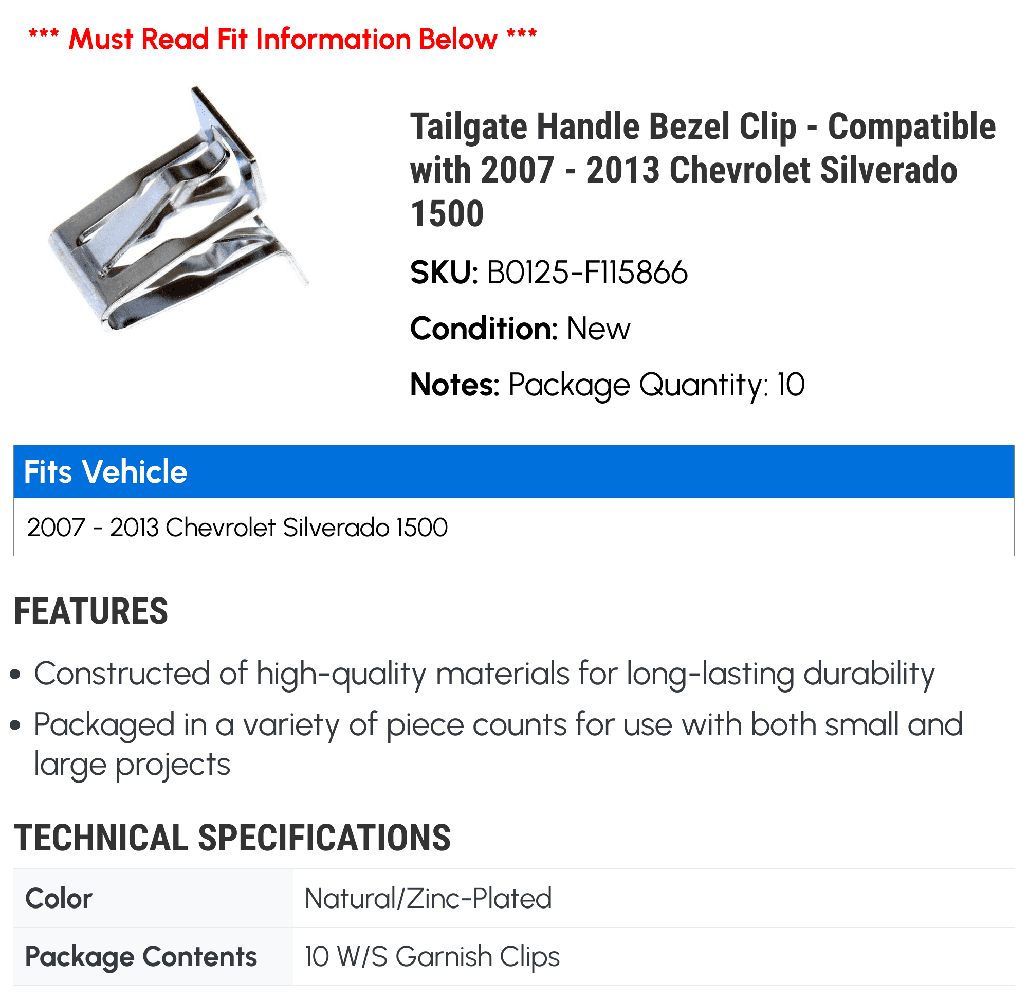 Tailgate Handle Bezel Clip C14686