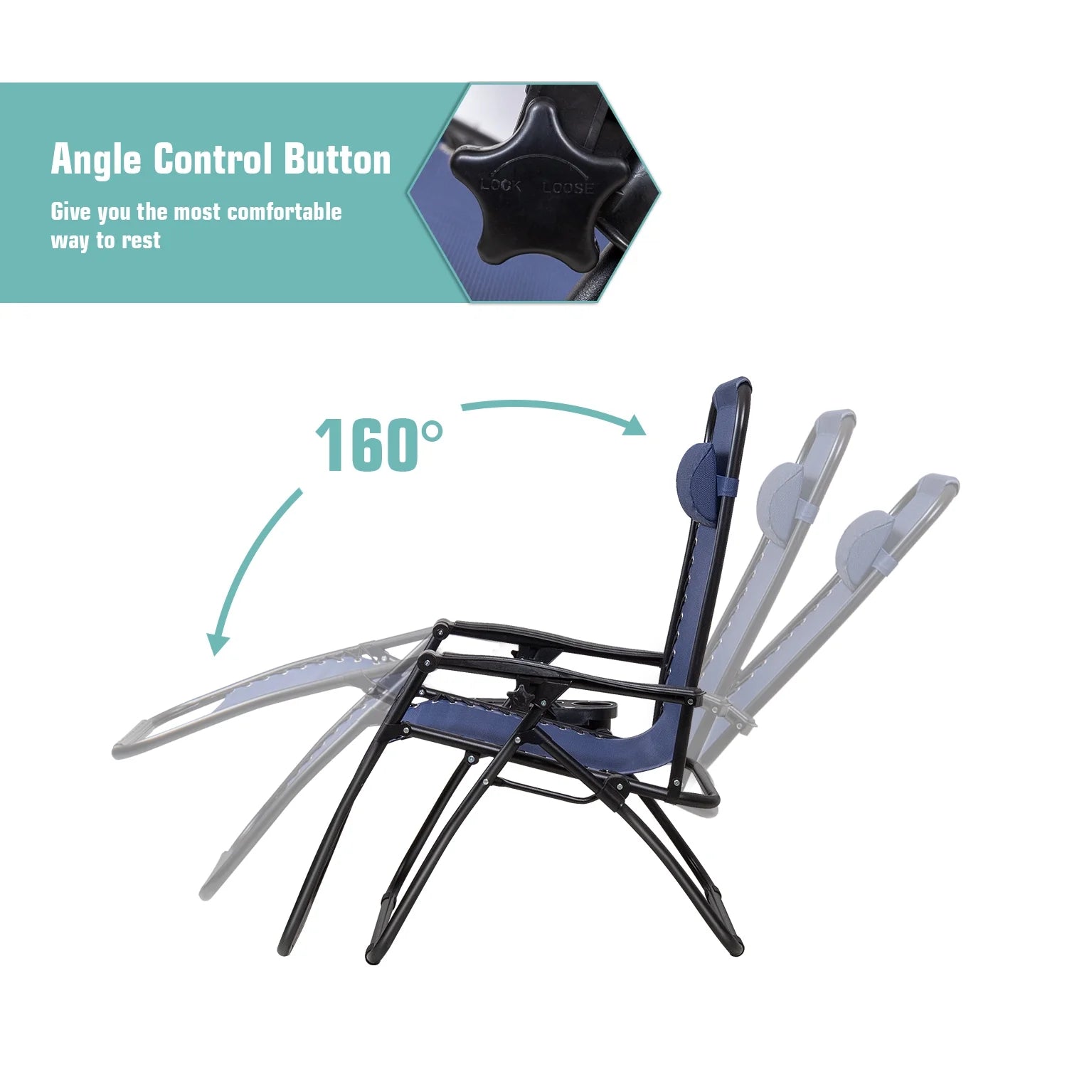 Blue Zero Gravity Reclining Lounge Chair Set of 2 C7327