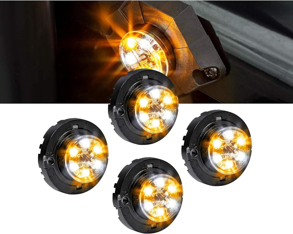 4pc AMBER WHITE LED Hideaway Strobe Light Waterproof Emergency Strobe Warning Lights Y75514