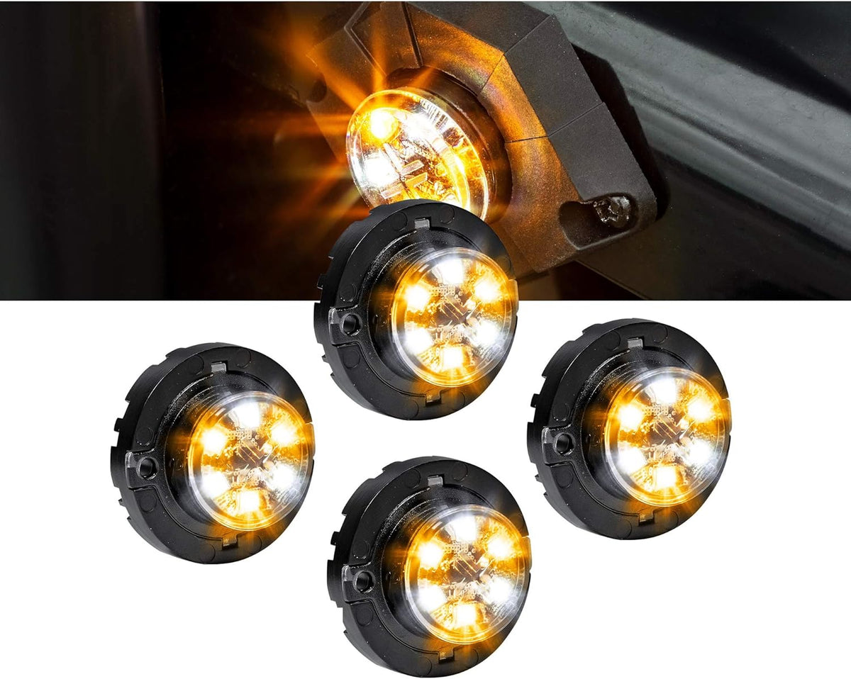4pc AMBER WHITE LED Hideaway Strobe Light Waterproof Emergency Strobe Warning Lights Y75514