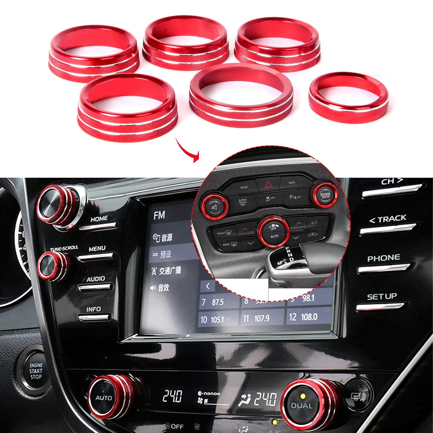 Red 6 Pcs Car Conditioning Control Knob Cover for Ford F150 XLT 2017-2020 L492