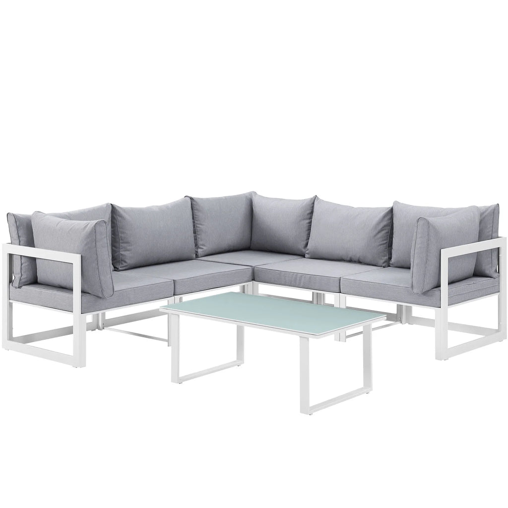 White Grey Fabric Outdoor Patio Sectional Sofa Set R428242