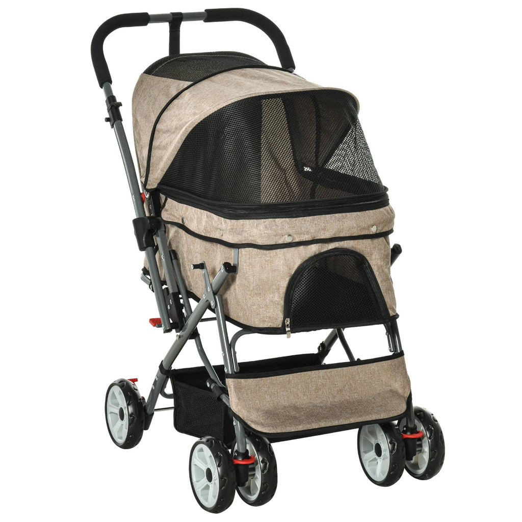 Foldable Pet Stroller with Reversible Handle Basket Storage Bag 3-Stage Canopy Zippered Mesh E93084