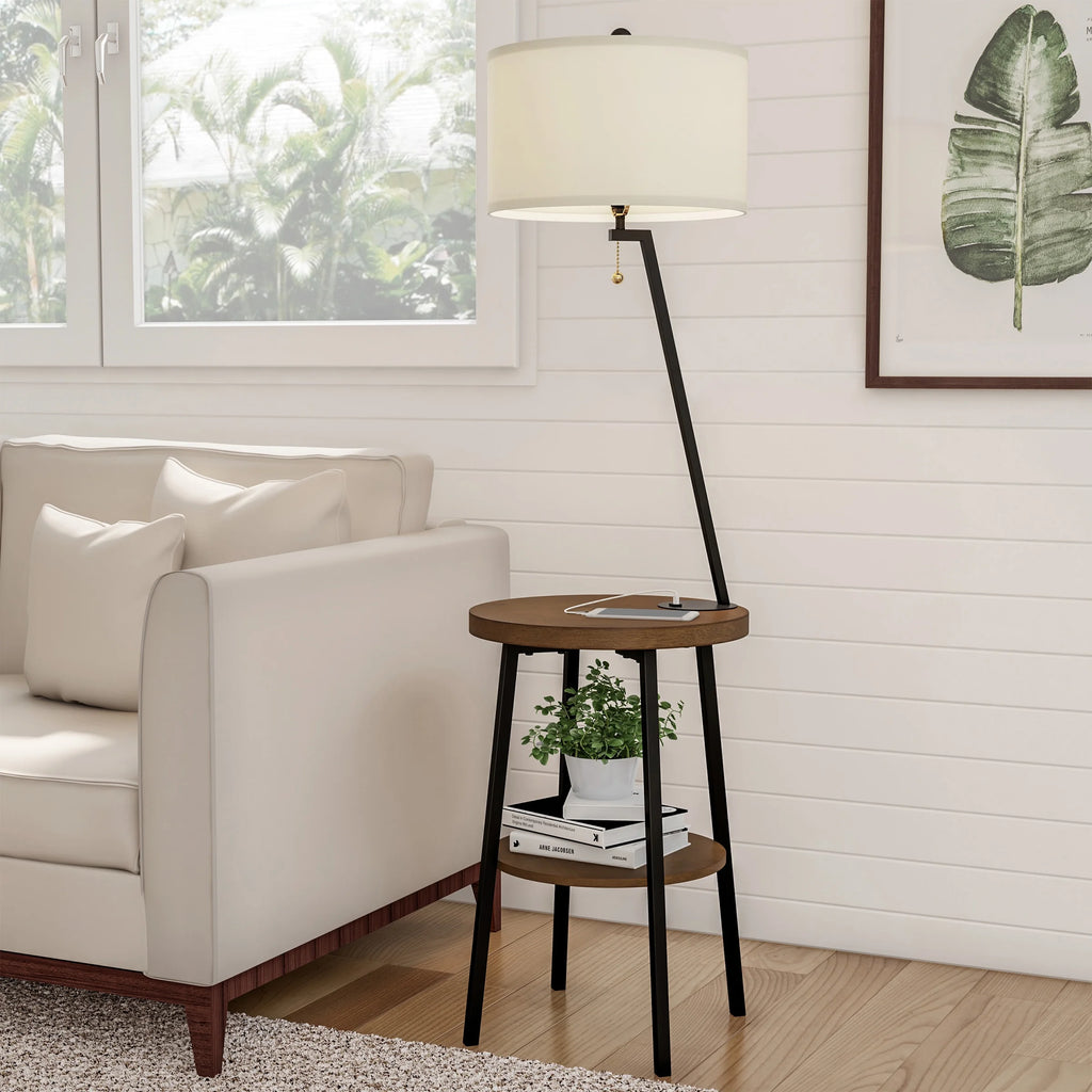 58-inch Floor Lamp with Table and USB Charging Port with Drum Shade K521961