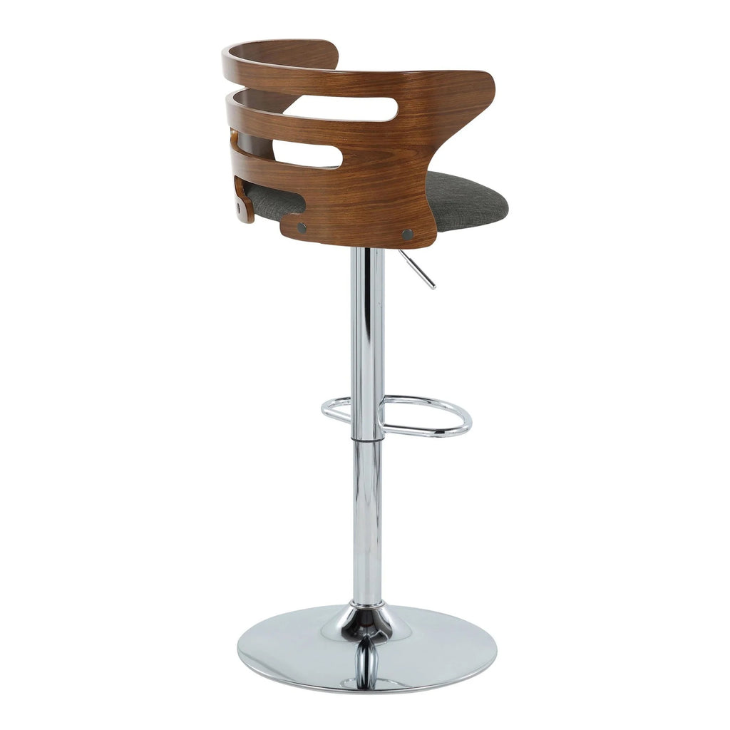 Walnut Wood and Charcoal Fabric Adjustable Barstool with Chrome Metal Base, Set of 2 O98519