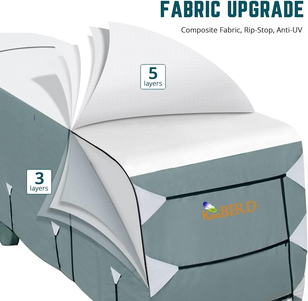 5th Wheel RV Cover with 2Pcs Extra Straps & 4 Tire Covers W5208
