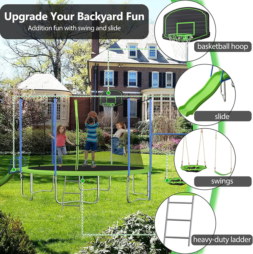 12FT Trampoline with Basketball Board and Swing Stand J252338