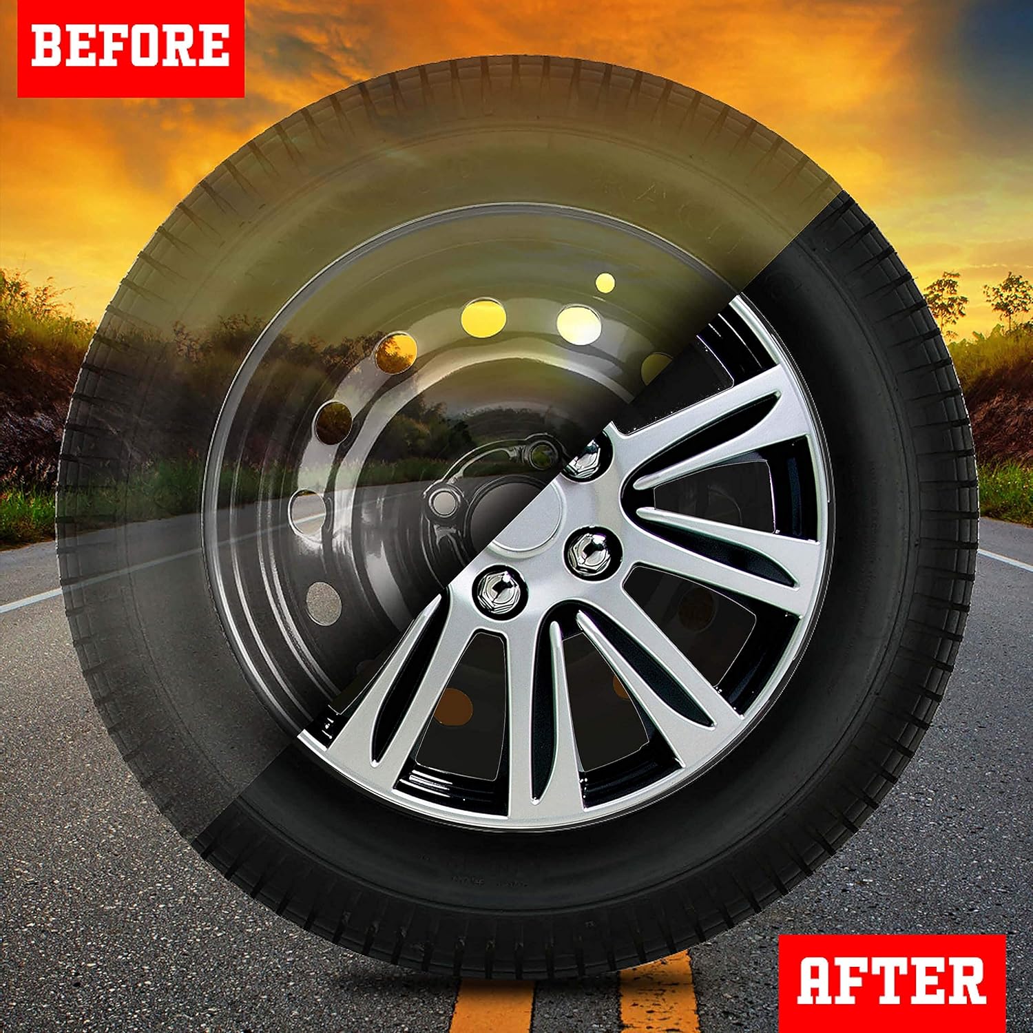 Silver and Black Set of 4 Car Wheel Hub Caps (14-Inch) D1703