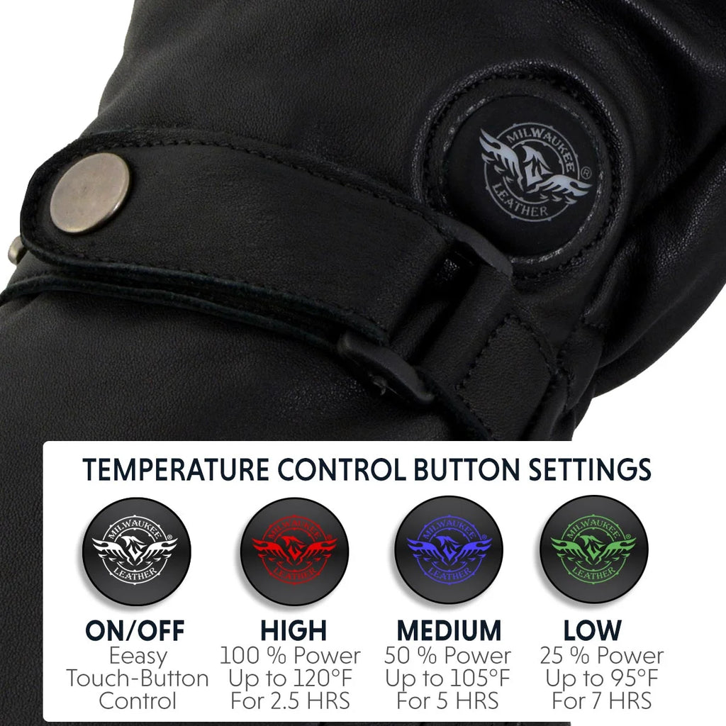 Black Leather Heated Winter Gloves with Battery X-Large S192