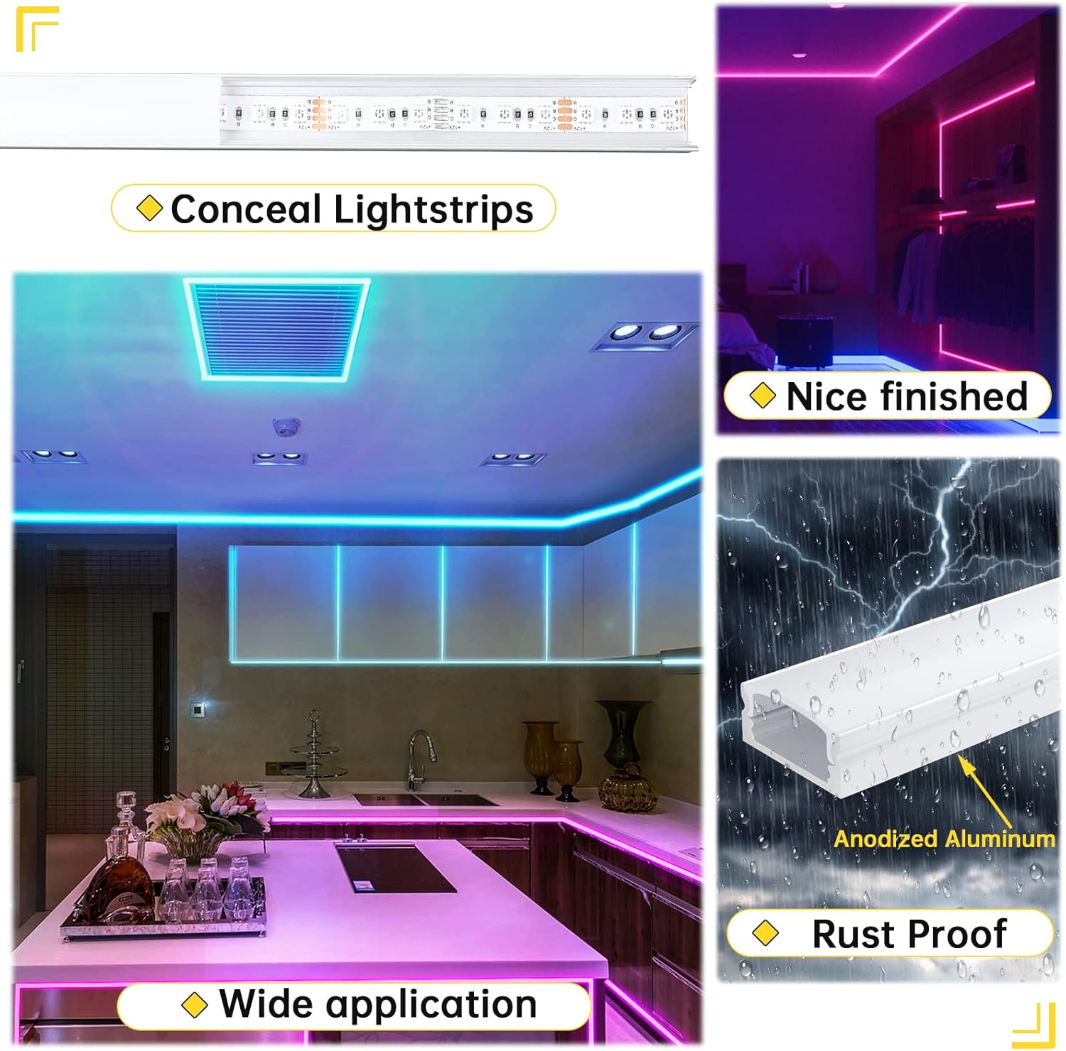 20Pack 6.6FT/2M Black LED Aluminum Channel System with Smoke Transparent Cover X640481
