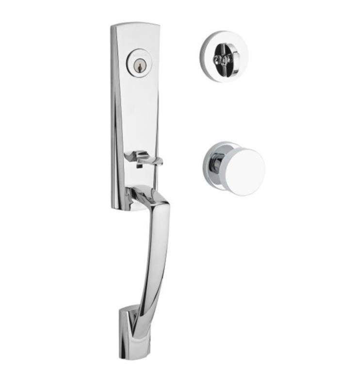 Satin Black Single Cylinder Handleset with Contemporary Round Rose Door Knob T2561