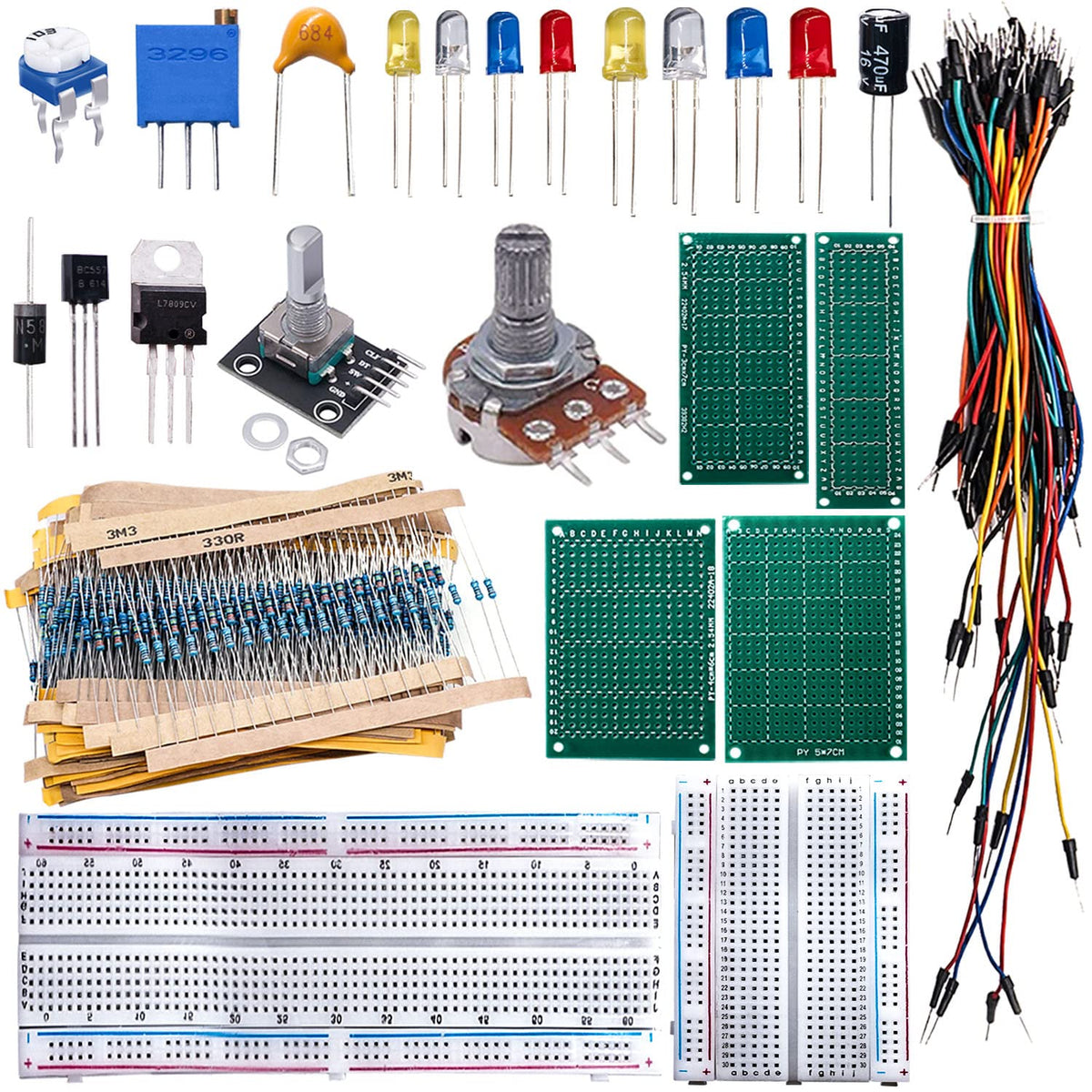2016PCS Electronics Components Kit Assortment with PCB Board Prototype and Solderless Breadboard J3851