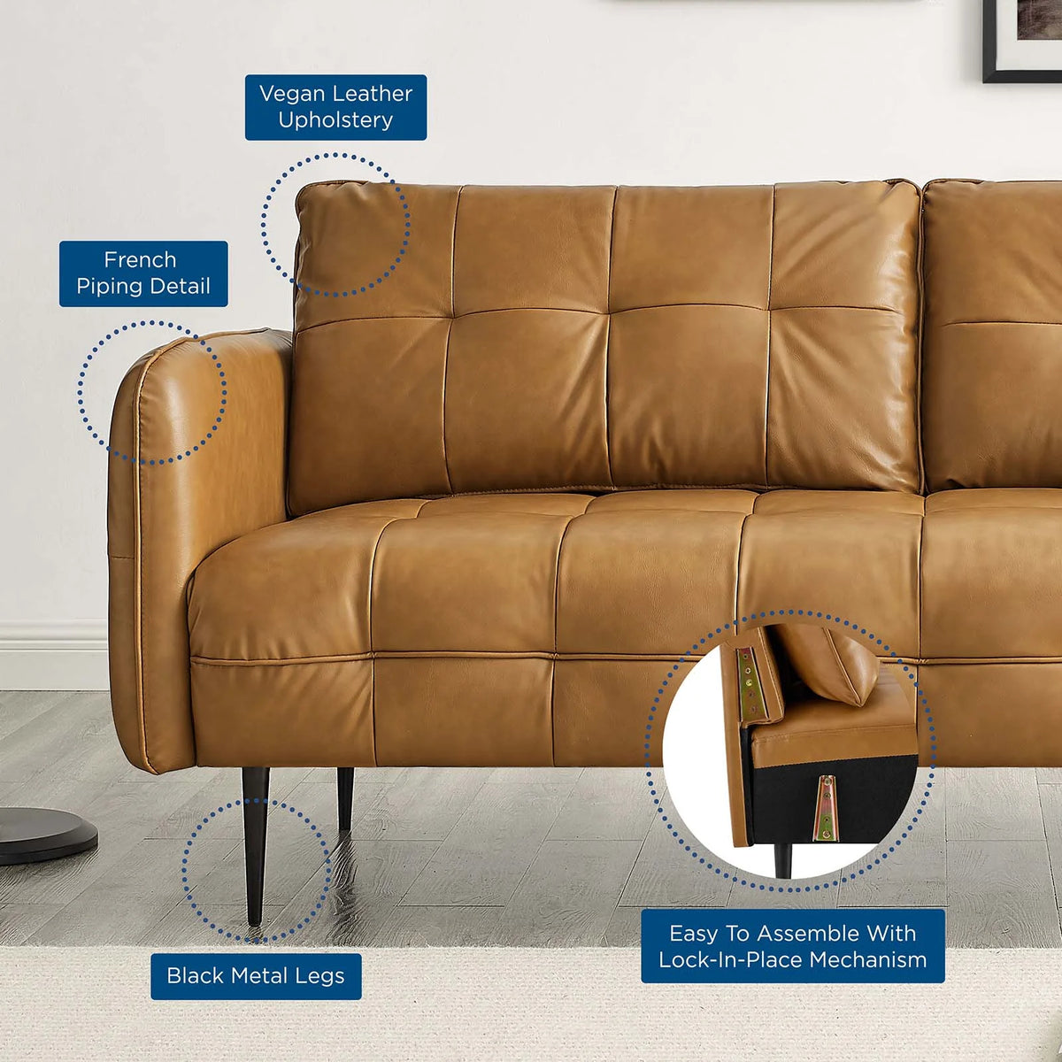 Tan Faux Leather Tufted Sofa J48748