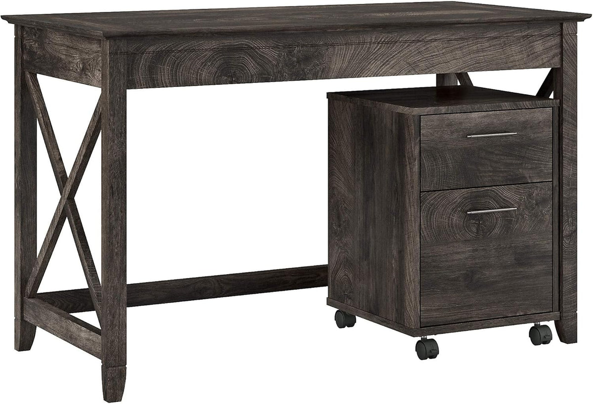 48W Pure White Shiplap Gray Writing Desk with 2 Drawer Mobile File Cabinet O138