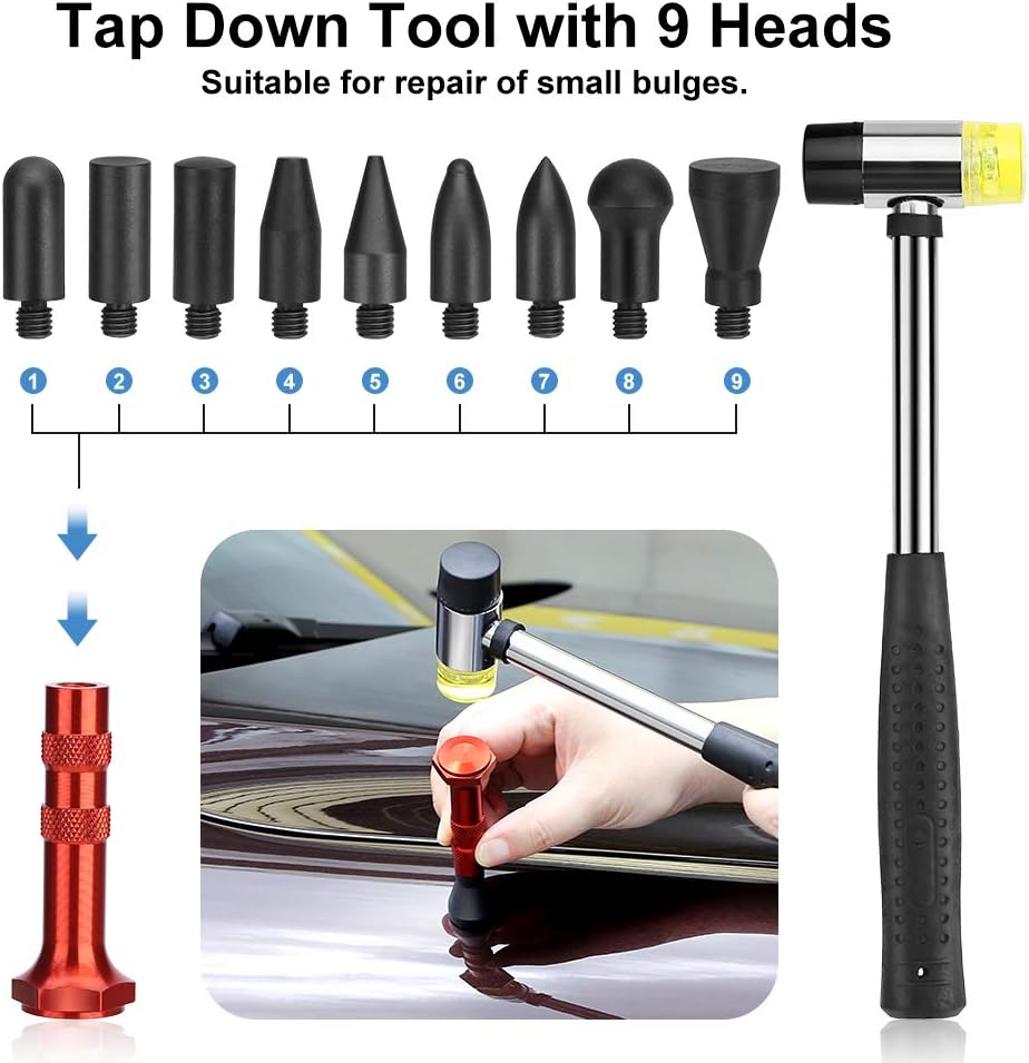 53pcs Dent Puller Paintless Dent Repair Tools Kit with Golden Dent Lifter Glue Sticks Tabs Slide Hammer L371953