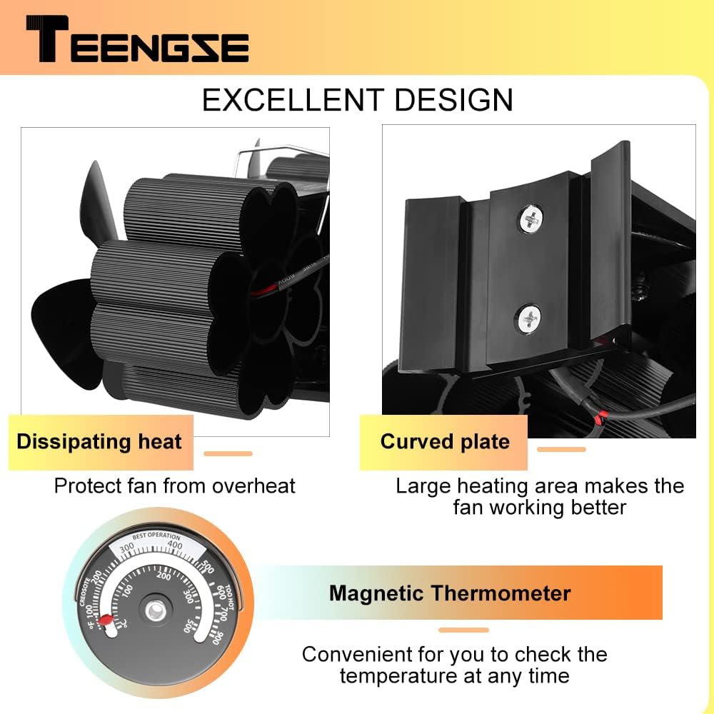 Heat Powered 8 Blade Wood Stove Fan, Black, Pack of 2 H3403