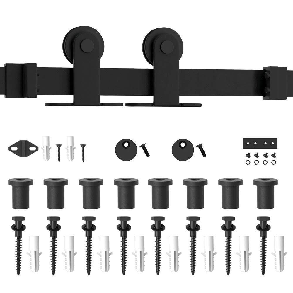 10 ft. Top Mount Sliding Barn Door Hardware Track Kit with Frosted Black Floor Guide B720810