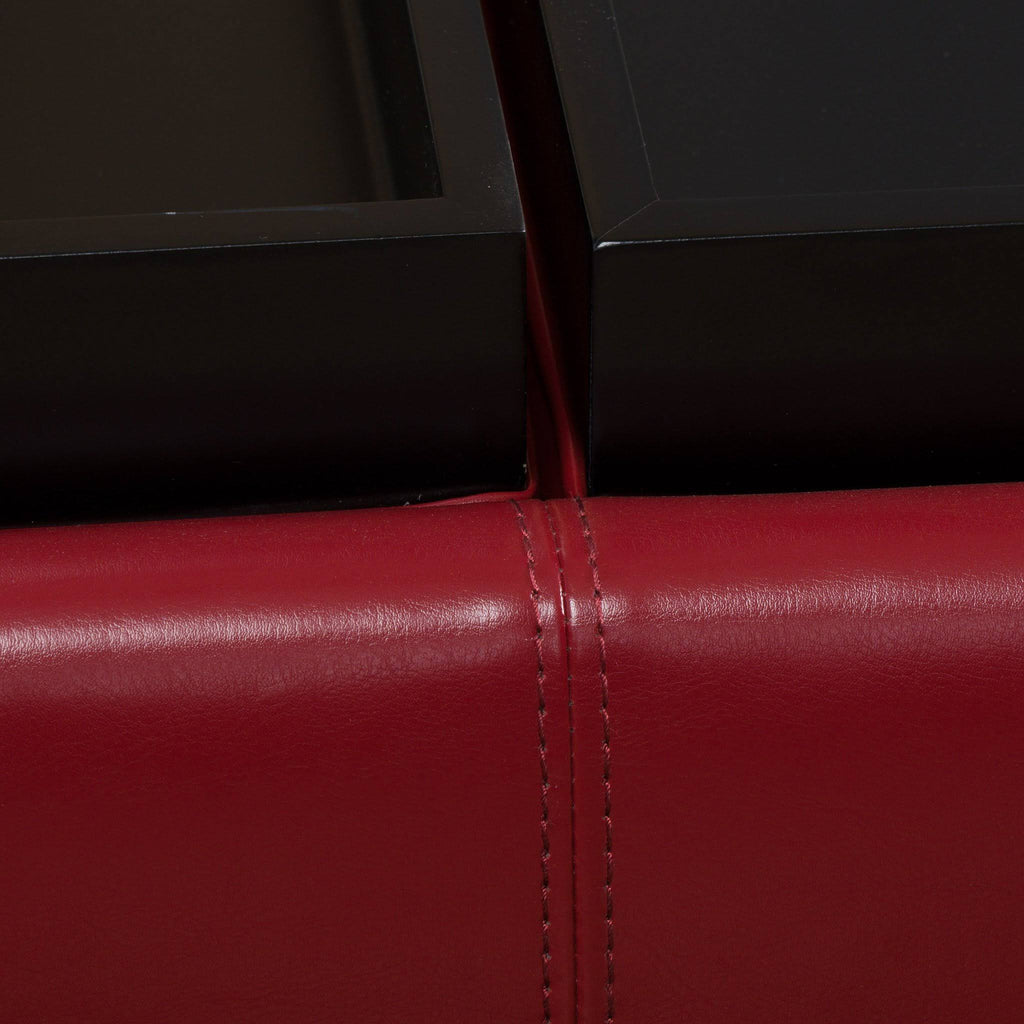 Red Leather Storage Ottoman V5275