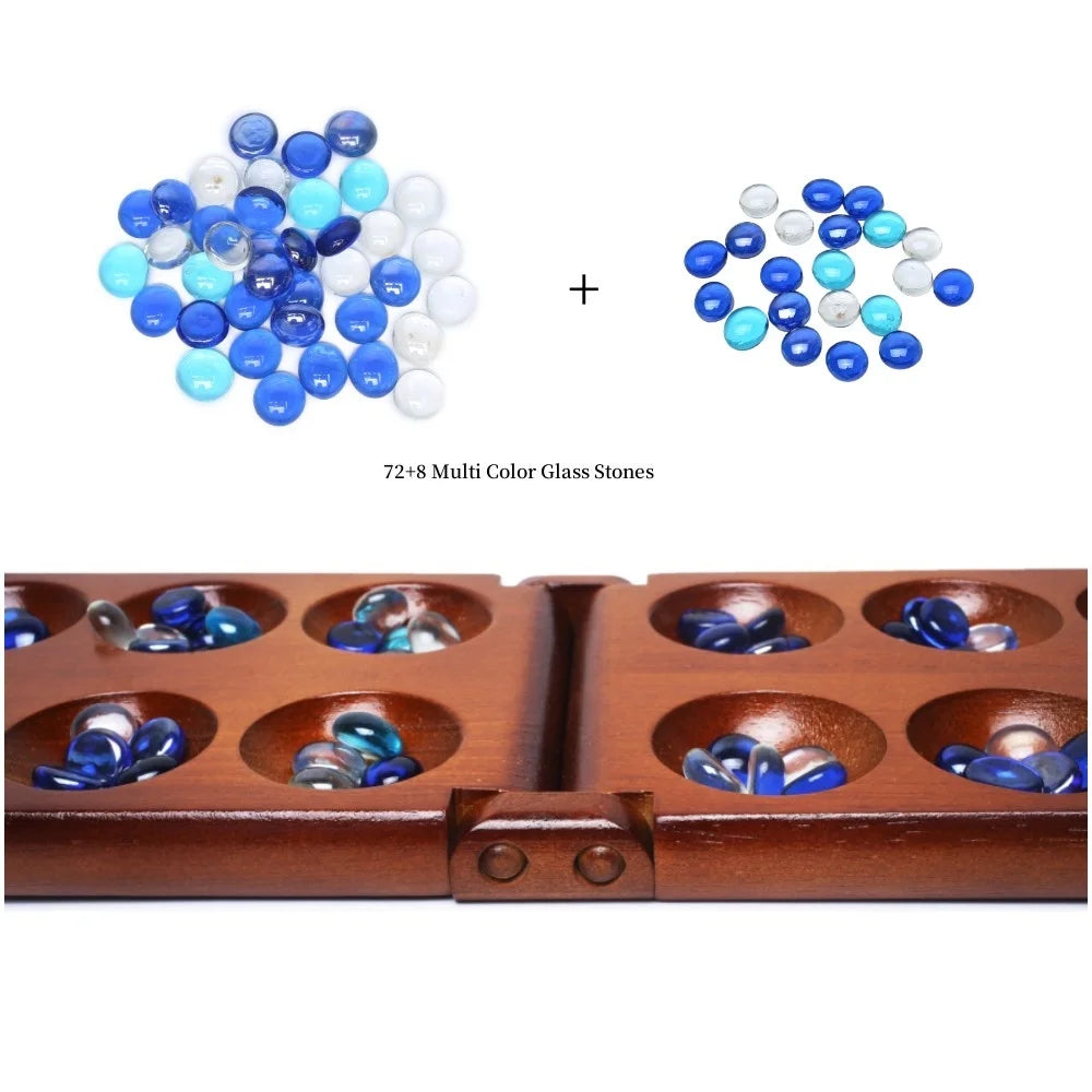 Mancala Board Game Set with Rubber Wood Board, Stones Storage Bag & Instructions. G491992