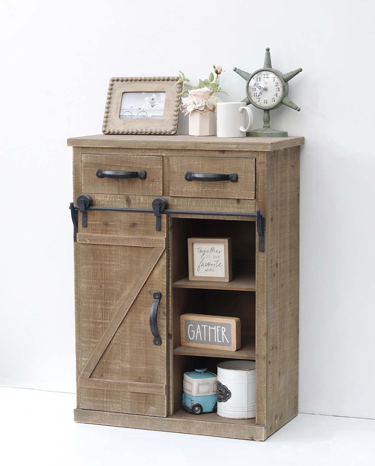 Rustic Barn Door Wood End Table Console Cabinet B99962