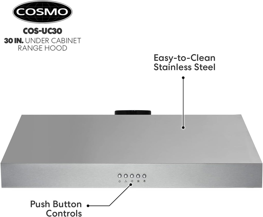 30 in. Under Cabinet Range Hood Ductless Convertible Duct with 3-Speed Fan and LED Lights in Stainless Steel G286466