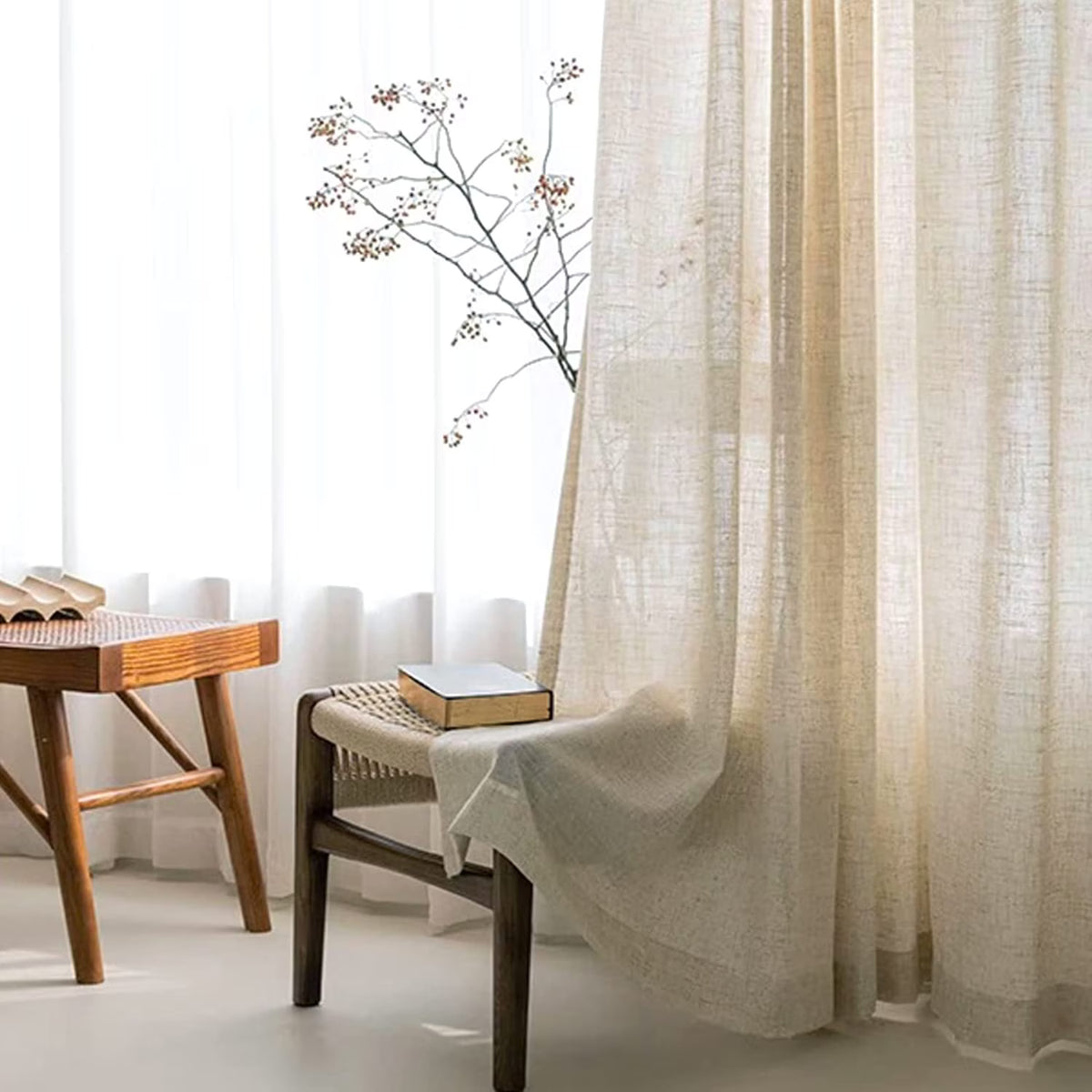 Beige Semi Sheer Linen Curtains 2 Panels 40''x84'' S5219