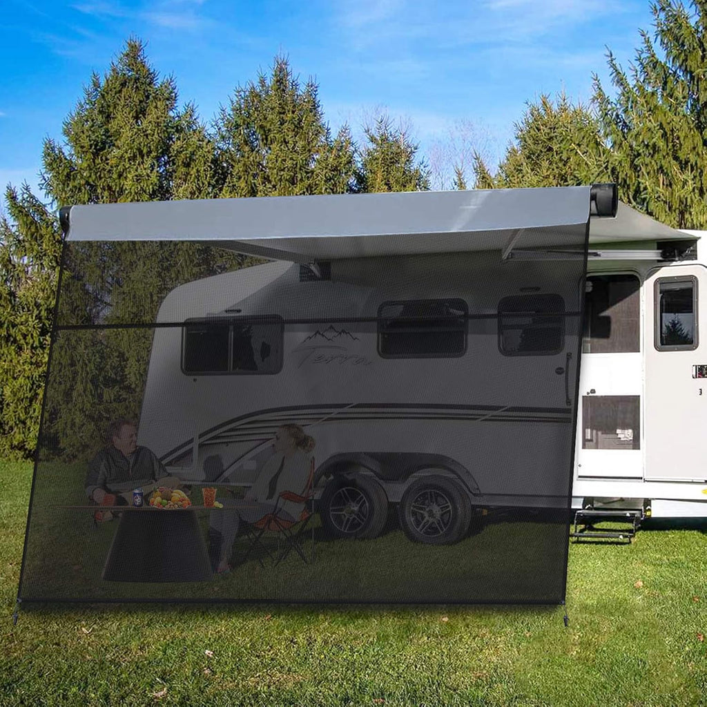 RV Awning Shade Screen with Zipper 15' x 8' Black Mesh Sun Shade C99063