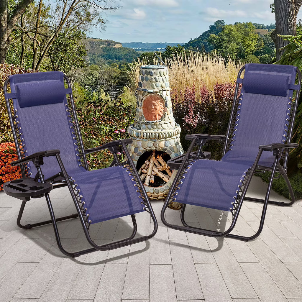Blue Zero Gravity Reclining Lounge Chair Set of 2 C7327