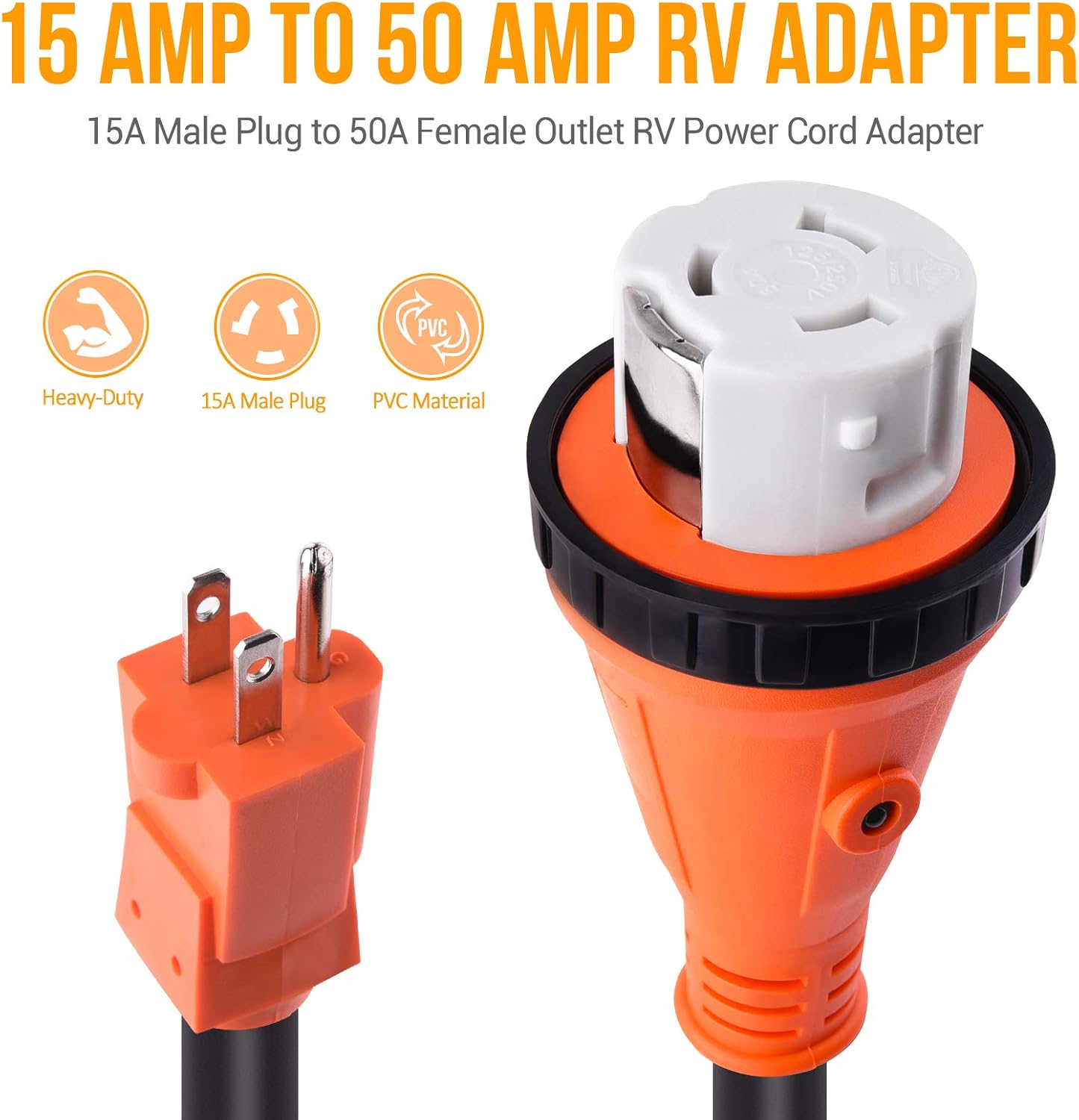 15A Male to 50A Female RV Power Cord Plug Adapter 12 Inch Heavy Duty Electrical Power Adapter with Locking Connector N980