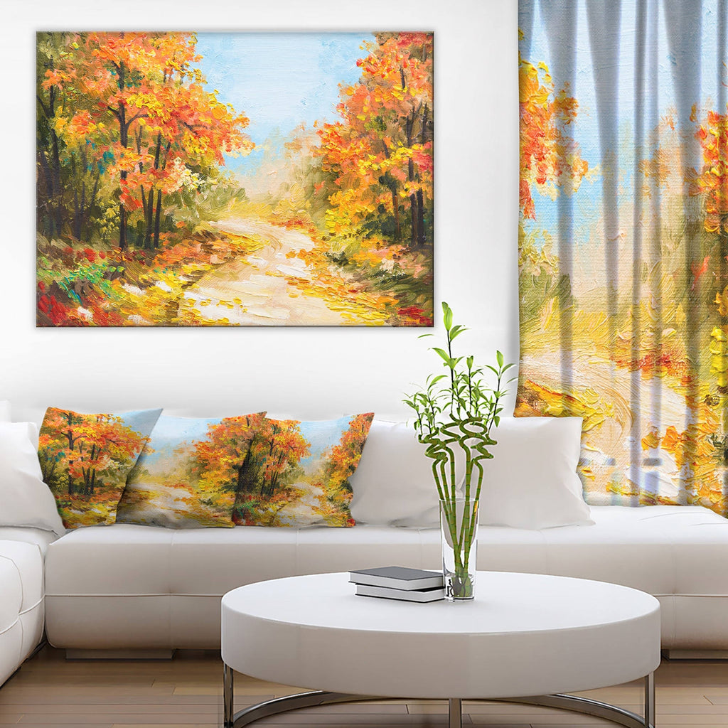 Path in Autumn Forest Landscape Canvas Artwork Print 40 in. Wide x 30 in. High C83928