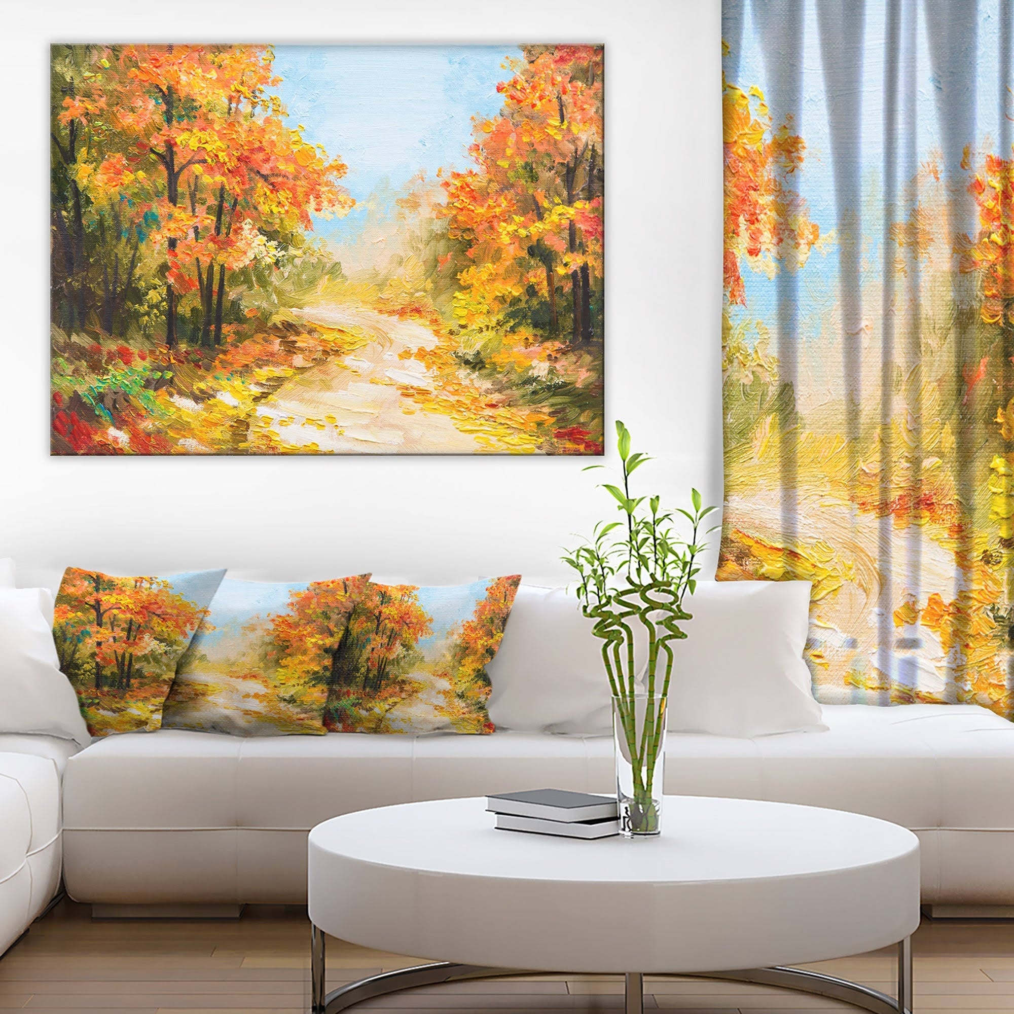 Path in Autumn Forest Landscape Canvas Artwork Print 40 in. Wide x 30 in. High C83928