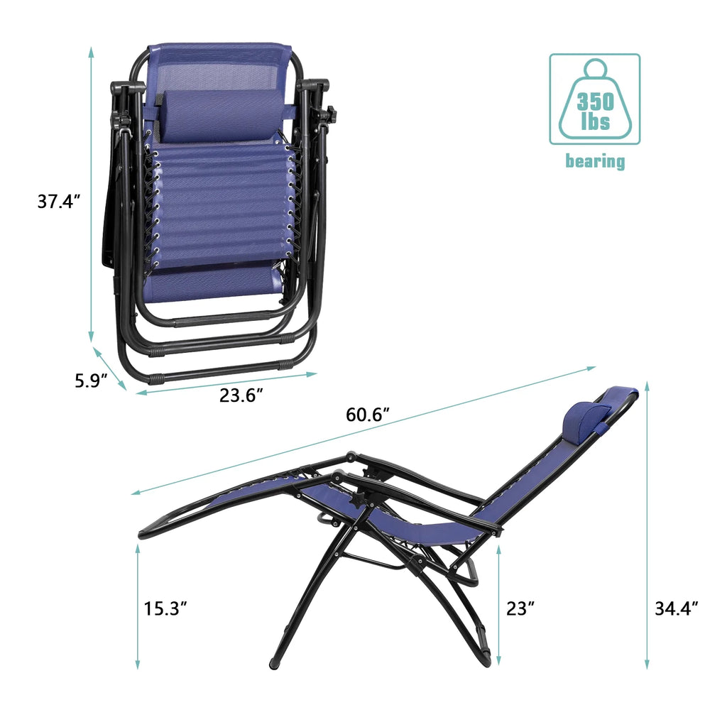 Blue Zero Gravity Reclining Lounge Chair Set of 2 C7327