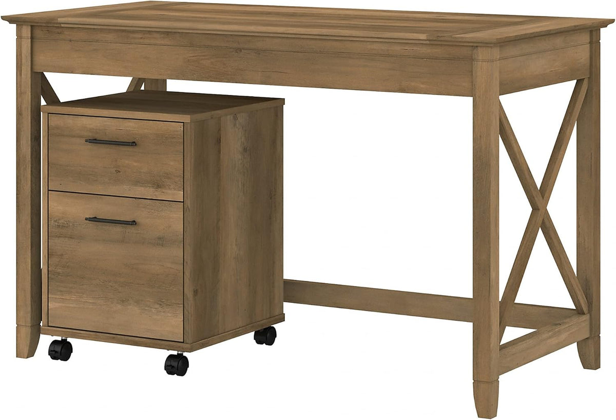 48W Pure White Shiplap Gray Writing Desk with 2 Drawer Mobile File Cabinet O138
