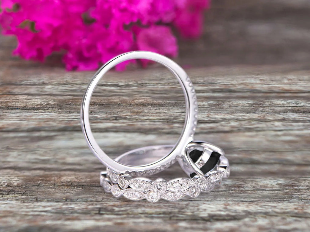 10k White Gold Black Diamond Moissanite Engagement Ring V7925