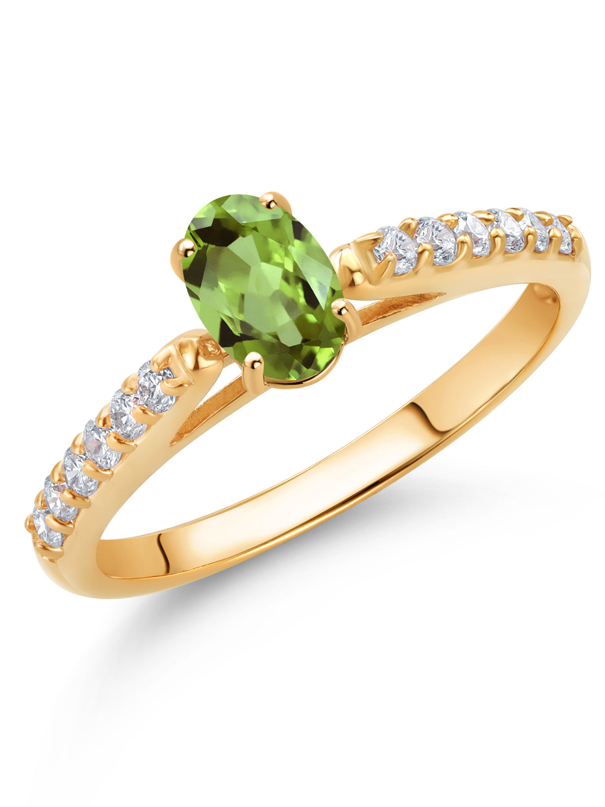 10K Yellow Gold Green Peridot and White Lab Grown Diamond Engagement Ring B127888