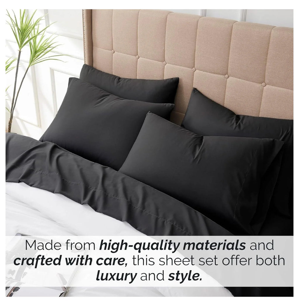 Black 6-Piece King Microfiber Bed Sheets Set with 21" Deep Fitted Sheet H32509