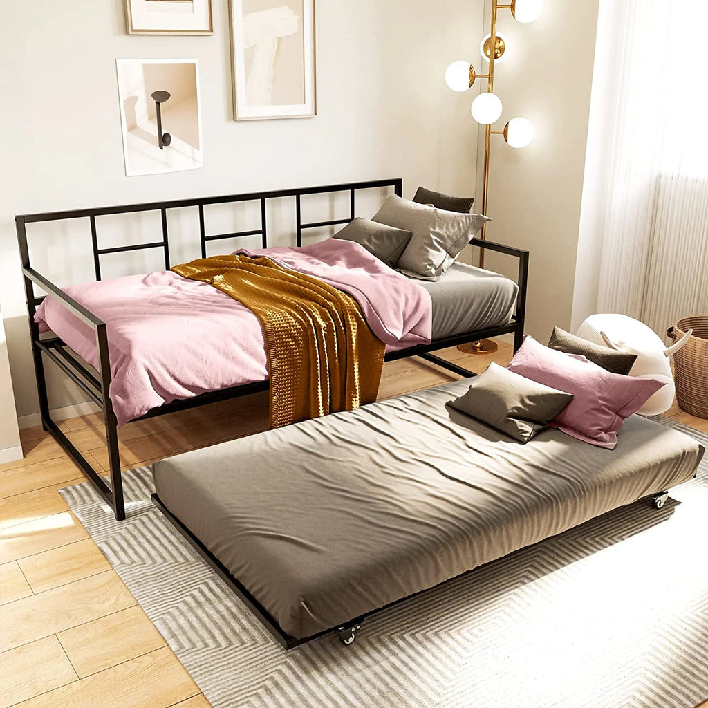 Black Twin Daybed with Pull Out Trundle Sofa Bed G982933