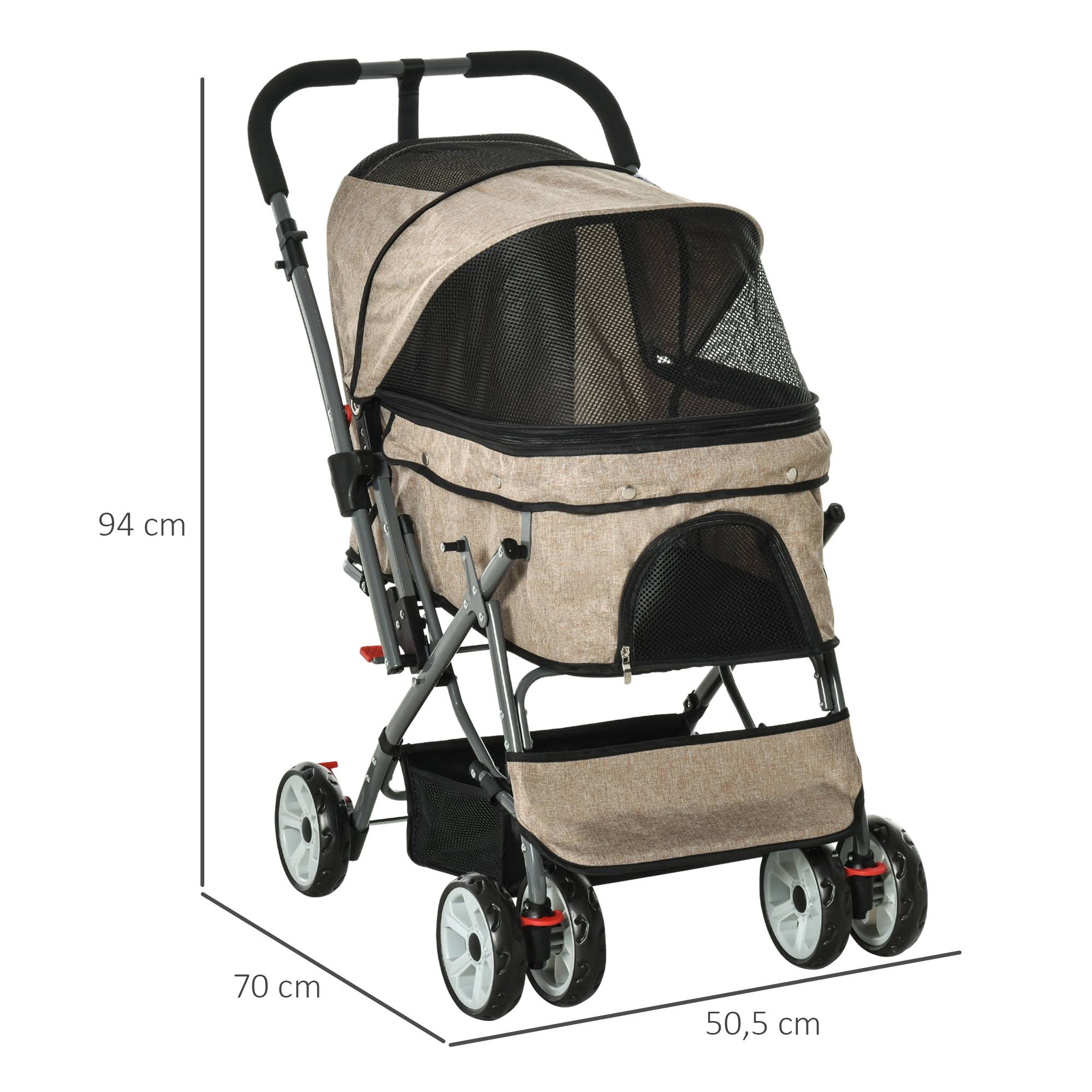 Foldable Pet Stroller with Reversible Handle Basket Storage Bag 3-Stage Canopy Zippered Mesh E93084